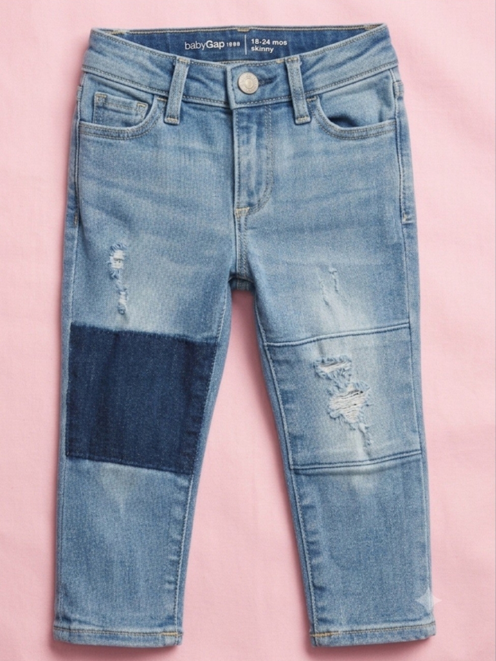 GAP Light Blue Distressed Skinny Jeans with Dark Blue Patch